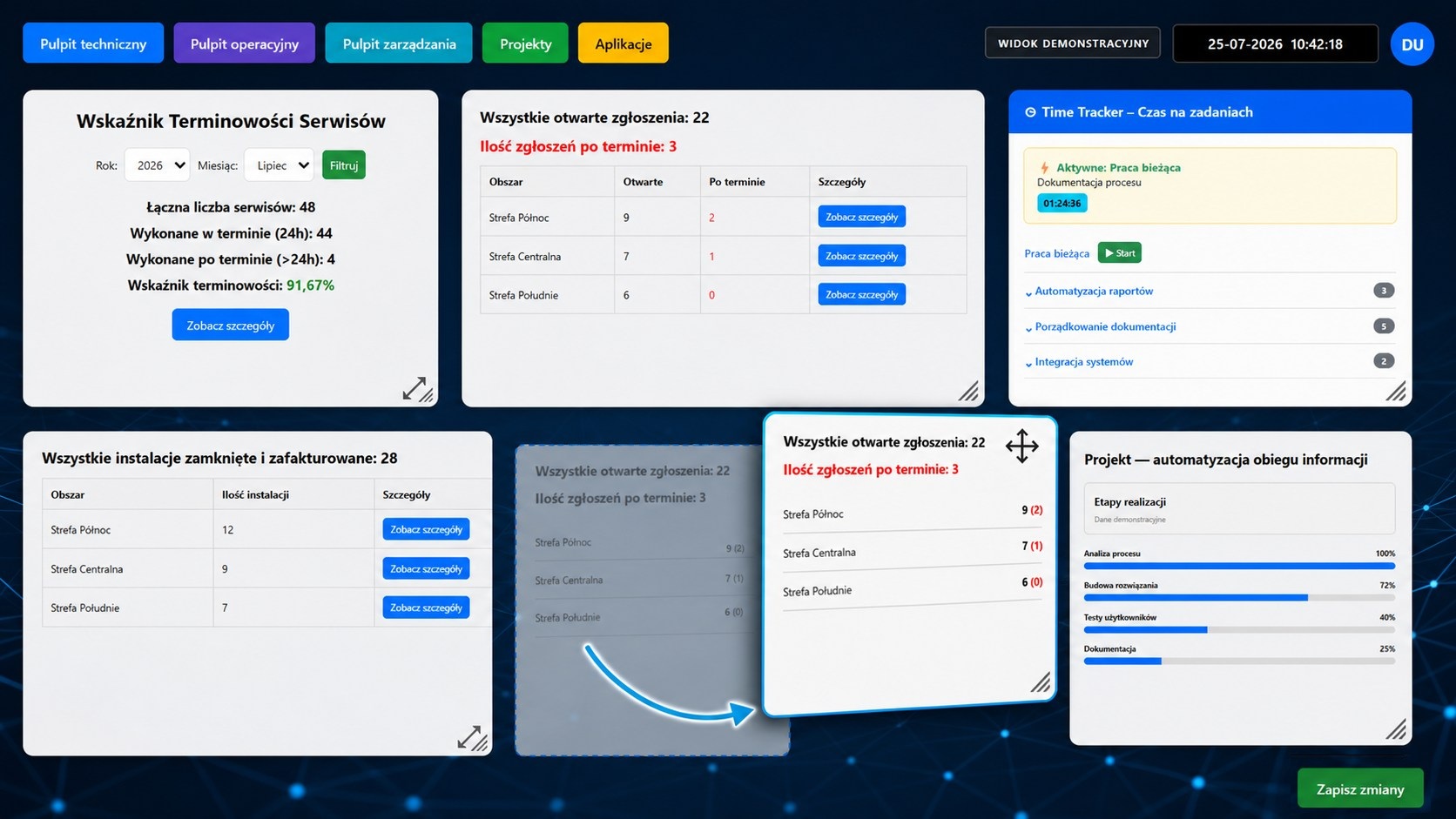 Visualisation of moving and resizing intranet tiles
